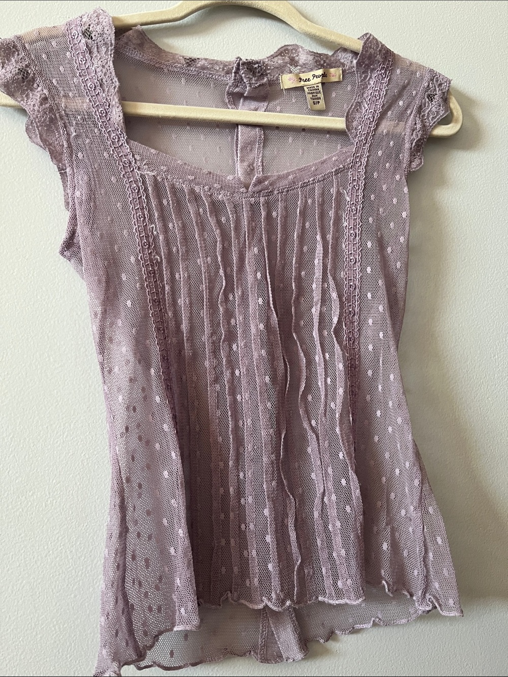 Free people vintage sheer mesh polka dot pleated button up back square neck top - Picture 5 of 5